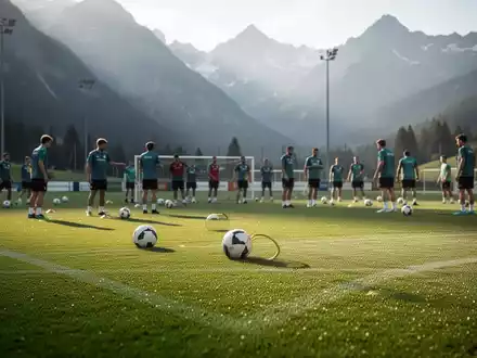 Ein professionelles Fußballfeld in einer sommerlichen Alpenregion während der Saisonvorbereitung. - Foto: über boerse-global.de