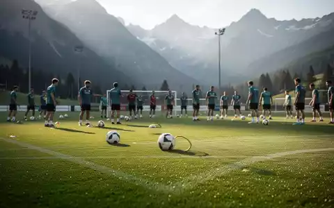 Ein professionelles Fußballfeld in einer sommerlichen Alpenregion während der Saisonvorbereitung. - Foto: über boerse-global.de