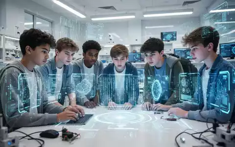 Jugendliche in einem modernen Lernzentrum arbeiten an digitalen Schnittstellen und künstlicher Intelligenz. - Foto: über boerse-global.de