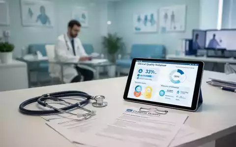 Ein moderner Schreibtisch in einer Arztpraxis mit medizinischen Instrumenten und Unterlagen zur Qualitätsverbesserung. - Foto: über boerse-global.de