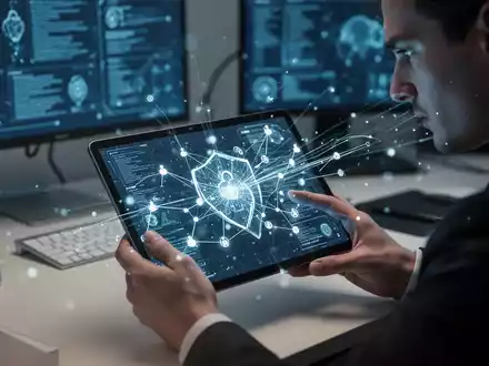 Person an einem Tablet in einem modernen, digital geprägten Arbeitsumfeld mit Fokus auf Informationssicherheit und Daten. - Foto: über boerse-global.de