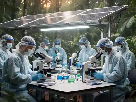 Wissenschaftler arbeiten in einem solarbetriebenen Feldlabor inmitten eines tropischen Regenwaldes. - Foto: über boerse-global.de