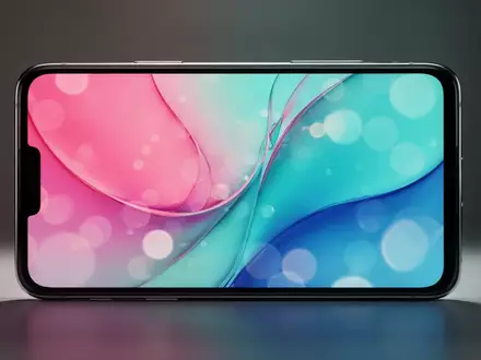 Abstraktes Design mit geschwungenen Linien in Pink, Türkis und Blau auf einem modernen Smartphone-Display. - Foto: über boerse-global.de