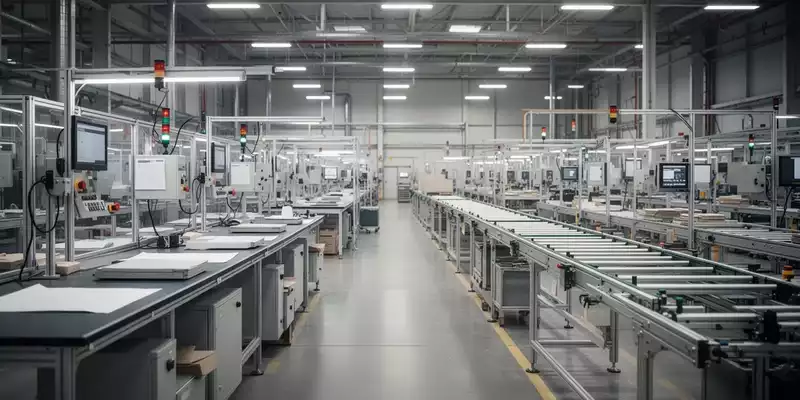 Leere Arbeitsplätze in einer modernen Industriehalle, symbolisch für betriebliche Restrukturierung. - Foto: über boerse-global.de