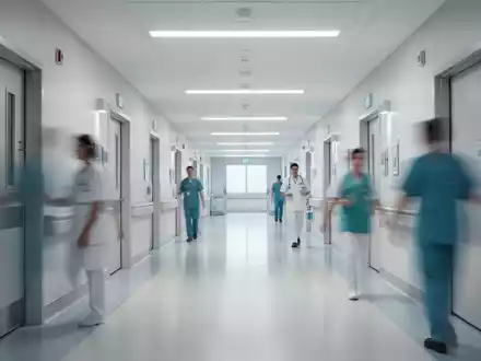 Moderne, lichtdurchflutete Krankenhausflure in minimalistischem Architekturstil als Symbol für den Gesundheitssektor. - Foto: über boerse-global.de