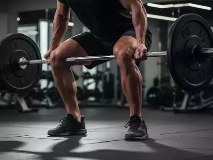 Ein Sportler führt in einem modernen Fitnessstudio eine kontrollierte Kniebeuge mit einer Langhantel aus. - Foto: über boerse-global.de