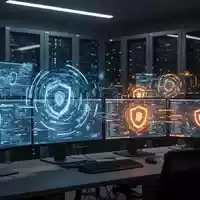 Cybersecurity-Leitzentrale mit leuchtenden Datenmonitoren und Server-Infrastruktur als Symbol für digitale Notfallhilfe. - Foto: über boerse-global.de