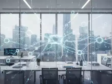 Abstrakte digitale KI-Netzwerke in einer modernen Büroumgebung als Symbol für IT-Transformation. - Foto: über boerse-global.de