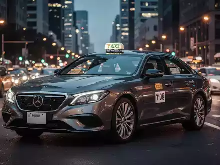 Ein modernes Taxi vor einer verschwommenen nächtlichen Stadtkulisse als Symbol für den Wettbewerb im Transportgewerbe. - Foto: über boerse-global.de