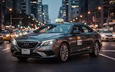 Ein modernes Taxi vor einer verschwommenen nächtlichen Stadtkulisse als Symbol für den Wettbewerb im Transportgewerbe. - Foto: über boerse-global.de