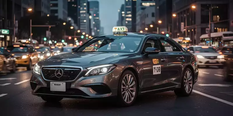 Ein modernes Taxi vor einer verschwommenen nächtlichen Stadtkulisse als Symbol für den Wettbewerb im Transportgewerbe. - Foto: über boerse-global.de