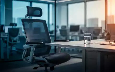 Ein leerer Büroarbeitsplatz mit ergonomischem Stuhl als Symbol für gesundheitliche Belastungen am Arbeitsplatz. - Foto: über boerse-global.de