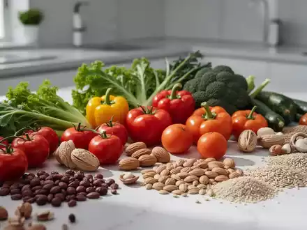 Nahaufnahme von frischem Gemüse, Nüssen und Getreide als Symbol für eine antientzündliche Ernährung. - Foto: über boerse-global.de