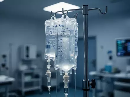 Medizinischer Infusionsbeutel an einem Ständer in einer klinischen Umgebung. - Foto: über boerse-global.de