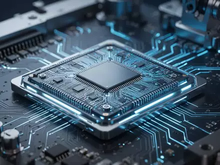 Hochtechnologie-Halbleiterchip in einer Roboter-Leiterplatte, die KI-Hardwareentwicklung repräsentiert. - Foto: über boerse-global.de