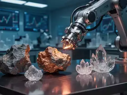 Ein Roboterarm untersucht Rohmetallmineralien und Industrieerze in einem Hightech-Labor. - Foto: über boerse-global.de