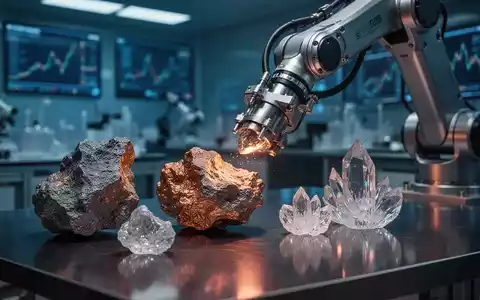 Ein Roboterarm untersucht Rohmetallmineralien und Industrieerze in einem Hightech-Labor. - Foto: über boerse-global.de