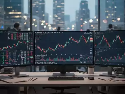Moderne Finanz-Monitore mit steigenden Börsenkursen und Chartanalysen in einem professionellen Büro. - Foto: über boerse-global.de