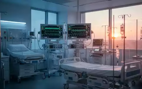 Modernes Intensivstationszimmer bei Sonnenaufgang mit medizinischen Monitoren, die Rhythmusdaten anzeigen. - Foto: über boerse-global.de
