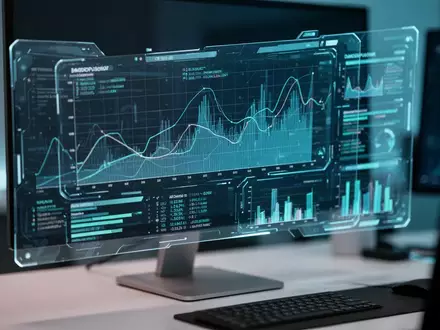 Ein holografisches Display zeigt komplexe Systemleistungsdaten und Grafiken auf einem Computerbildschirm. - Foto: über boerse-global.de