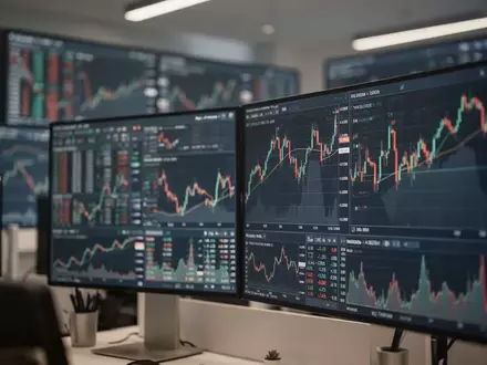 Abstrakte digitale Finanzgrafiken auf einem Bildschirm, die Marktbewegungen und Kursentwicklungen darstellen. - Foto: über boerse-global.de