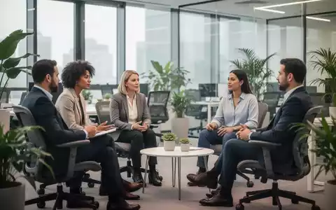 Ein helles, modernes Büro mit einem Team im Gespräch, das eine gesundheitsfördernde und unterstützende Arbeitsatmosphäre zeigt. - Foto: über boerse-global.de
