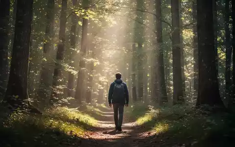 Eine Person spaziert entspannt durch einen sonnendurchfluteten Wald, der die präventive Wirkung der Natur symbolisiert. - Foto: über boerse-global.de