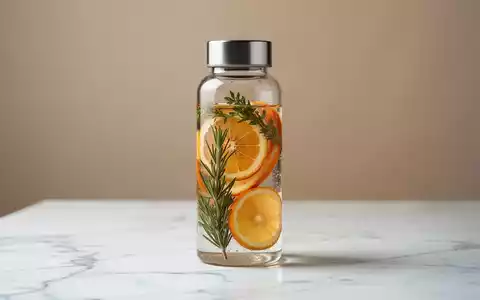 Eine moderne Glasflasche mit aromatisiertem Wasser und Zitrusfrüchten auf einer eleganten Marmoroberfläche. - Foto: über boerse-global.de