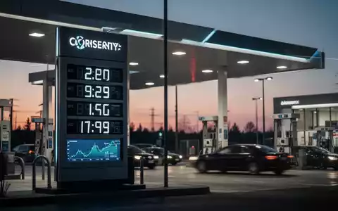 Digitale Preisanzeige an einer Tankstelle bei Dämmerung als Symbol für kartellrechtliche Ermittlungen. - Foto: über boerse-global.de