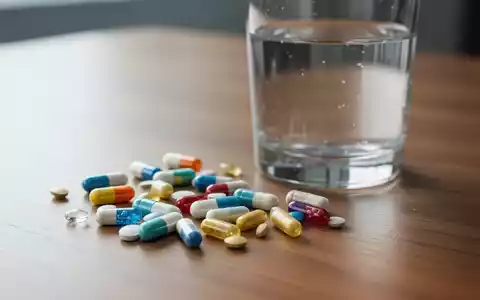Verschiedene Vitaminpräparate und ein Glas Wasser auf einem Tisch als Symbol für Nahrungsergänzungsmittel. - Foto: über boerse-global.de