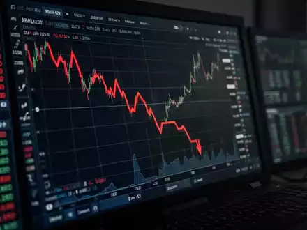 Ein fallender Aktienkurs auf einem Finanzmonitor als Symbol für den Börseneinbruch von Military Metals. - Foto: über boerse-global.de
