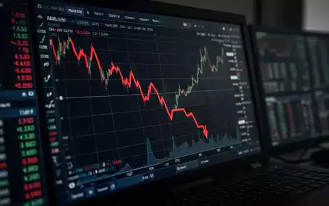 Ein fallender Aktienkurs auf einem Finanzmonitor als Symbol für den Börseneinbruch von Military Metals. - Foto: über boerse-global.de