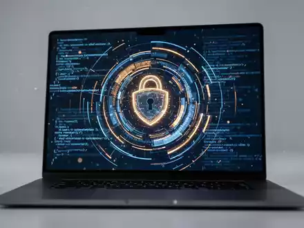 Leuchtende digitale Oberfläche für Cybersicherheit und Softwareschutz auf einem Laptop-Bildschirm. - Foto: über boerse-global.de