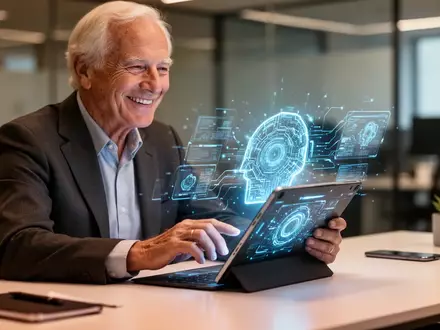 Eine ältere Person bedient konzentriert ein Tablet, um mit moderner KI-Technologie zu interagieren. - Foto: über boerse-global.de
