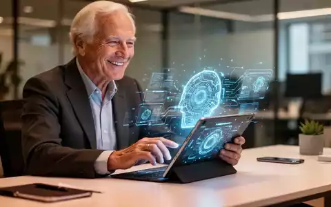 Eine ältere Person bedient konzentriert ein Tablet, um mit moderner KI-Technologie zu interagieren. - Foto: über boerse-global.de