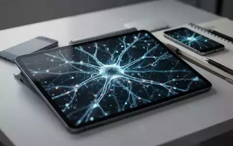 Ein Tablet mit einer Grafik eines neuronalen Netzwerks auf einem Schreibtisch als Symbol für digitales kognitives Training. - Foto: über boerse-global.de