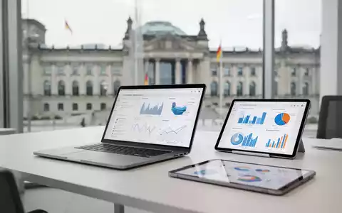 Moderner Büroarbeitsplatz mit Laptop und Datenvisualisierungen zur Digitalisierung des Datenaustauschs. - Foto: über boerse-global.de