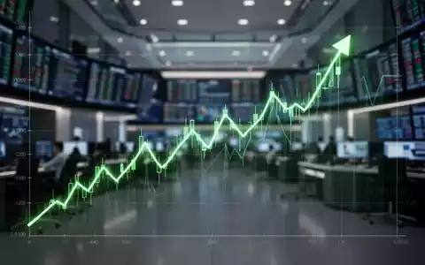 Steigender Börsen-Chart mit grüner Linie vor verschwommenem Hintergrund eines Finanzhandelsplatzes. - Foto: über boerse-global.de