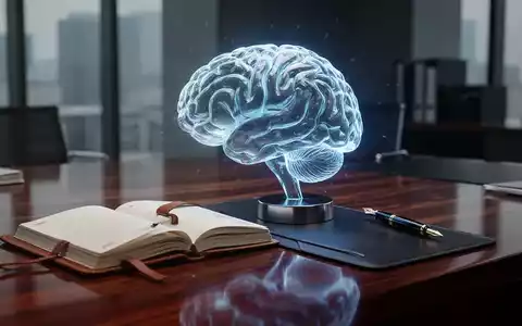 Eine leuchtende Gehirnsilhouette auf einem Schreibtisch neben einem Notizbuch, symbolisch für Management-Training und EQ. - Foto: über boerse-global.de