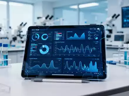 Digitales Tablet mit Gesundheitsdaten und KI-Analysen in einer modernen medizinischen Forschungsumgebung. - Foto: über boerse-global.de
