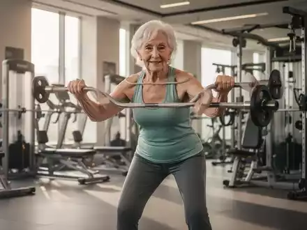 Eine sportlich aktive ältere Frau beim Krafttraining in einem hellen, modernen Fitnessstudio. - Foto: über boerse-global.de