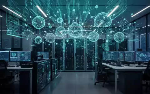 Abstrakte digitale Sicherheitsarchitektur mit Datenströmen und KI-Netzwerken in einem modernen Rechenzentrum. - Foto: über boerse-global.de