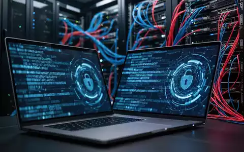 Abstraktes digitales Sicherheitskonzept mit leuchtenden Glasfaserkabeln und Code-Sequenzen zur Darstellung von KI-Risiken. - Foto: über boerse-global.de