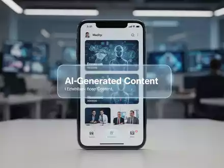 Ein Smartphone-Bildschirm zeigt ein KI-generiertes Inhaltslabel auf einer digitalen Medienplattform. - Foto: über boerse-global.de