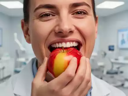 Eine Person beißt in einen Apfel, um die Verbindung zwischen Kaufunktion, Ernährung und kognitiver Gesundheit zu verdeutlichen. - Foto: über boerse-global.de