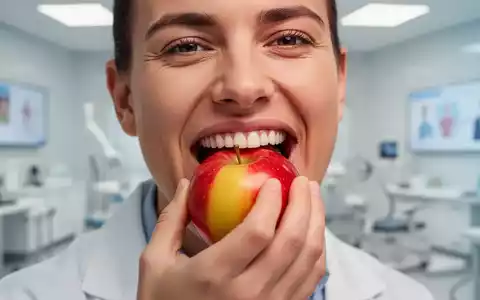 Eine Person beißt in einen Apfel, um die Verbindung zwischen Kaufunktion, Ernährung und kognitiver Gesundheit zu verdeutlichen. - Foto: über boerse-global.de