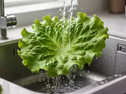 Frische grüne Salatblätter werden behutsam in klarem Wasser gewaschen, um Nährstoffe zu erhalten. - Foto: über boerse-global.de