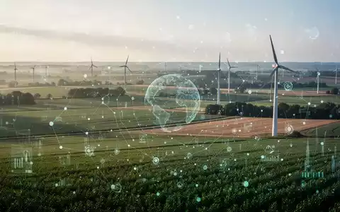 Moderne Agrarlandschaft mit abstrakten Datenvisualisierungen, die ökologische Belastungsgrenzen symbolisieren. - Foto: über boerse-global.de
