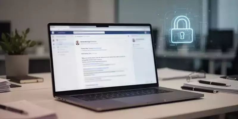 Ein moderner Büroarbeitsplatz mit Laptop, der die Thematik von Datenschutz und E-Mail-Sicherheit symbolisiert. - Foto: über boerse-global.de