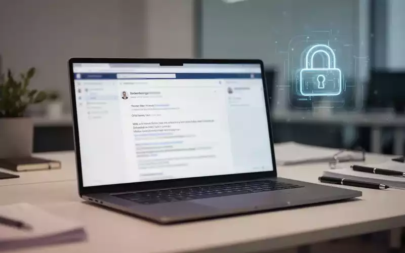 Ein moderner Büroarbeitsplatz mit Laptop, der die Thematik von Datenschutz und E-Mail-Sicherheit symbolisiert. - Foto: über boerse-global.de